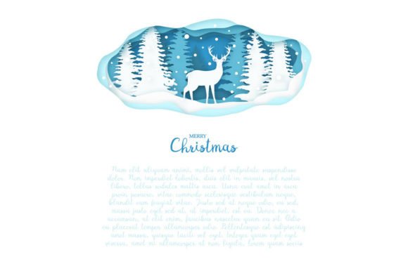 Deer on Winter Forest in Paper Cut: Premium Backgrounds