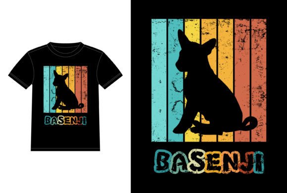 Funny Basenji Retro Sunset: T-Shirt Designs