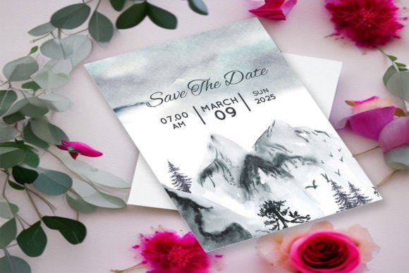 Reviewing the Winter Green Landscape Wedding Card Design