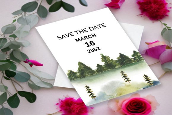 Simple Winter Wedding Card with Mountain Print Templates