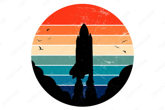 Space Shuttle Launch Silhouette Retro for Crafts