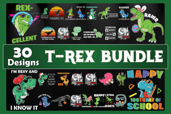 T-rex Bundle SVG: 30 Crafts Designs
